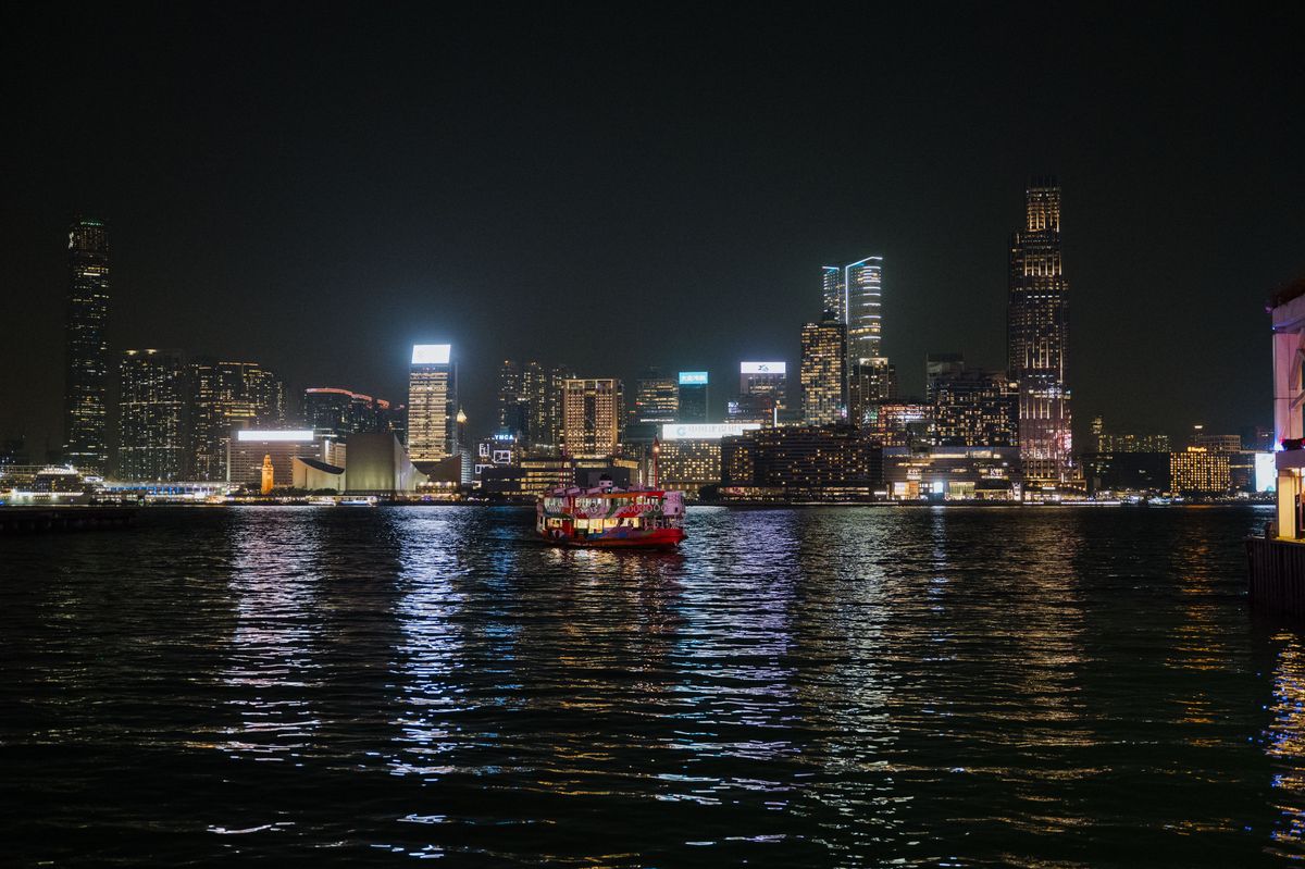 Victoria Harbour skyline at night