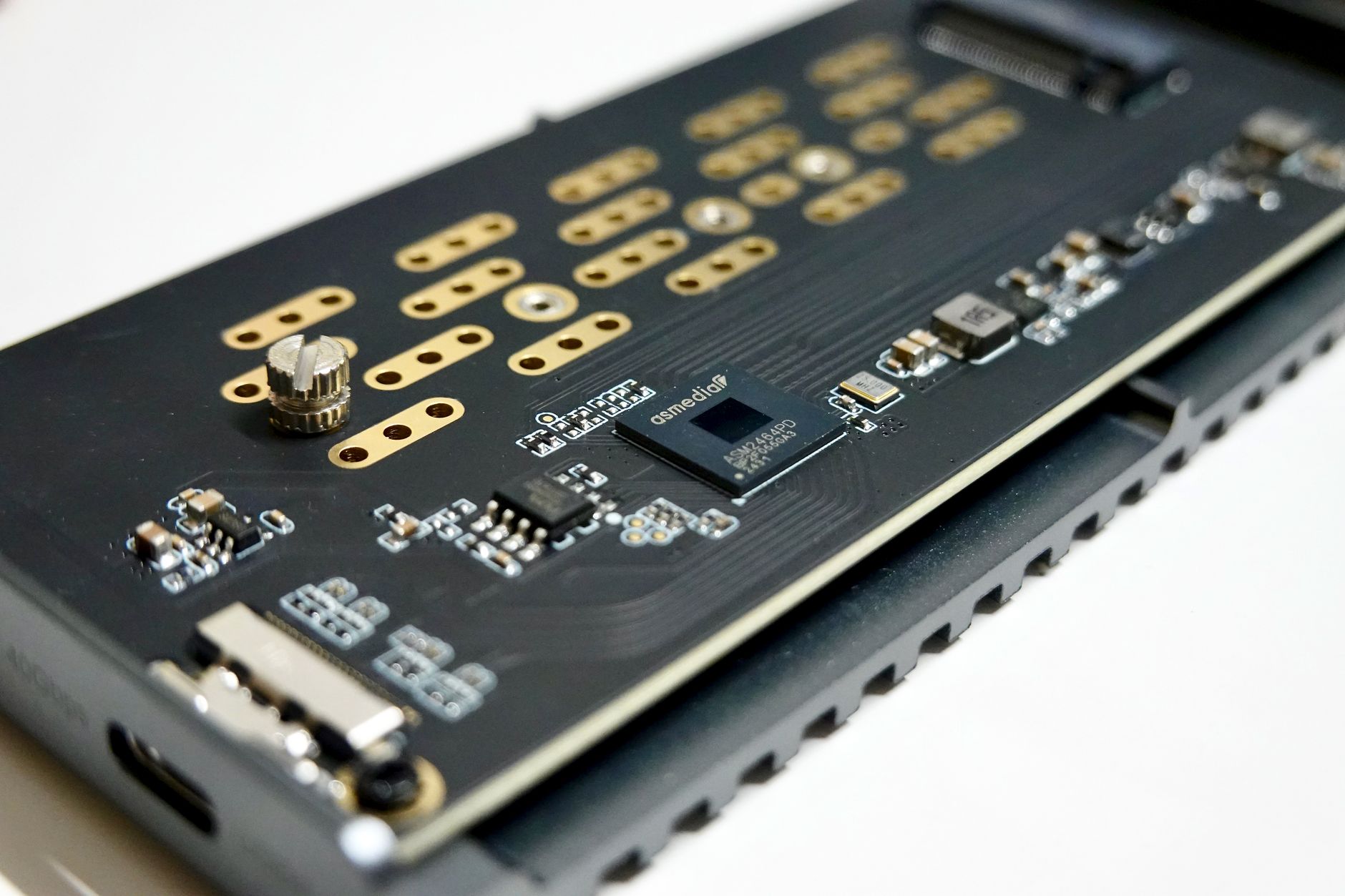 Detailed view of a circuit board showcasing electronic components and connections.