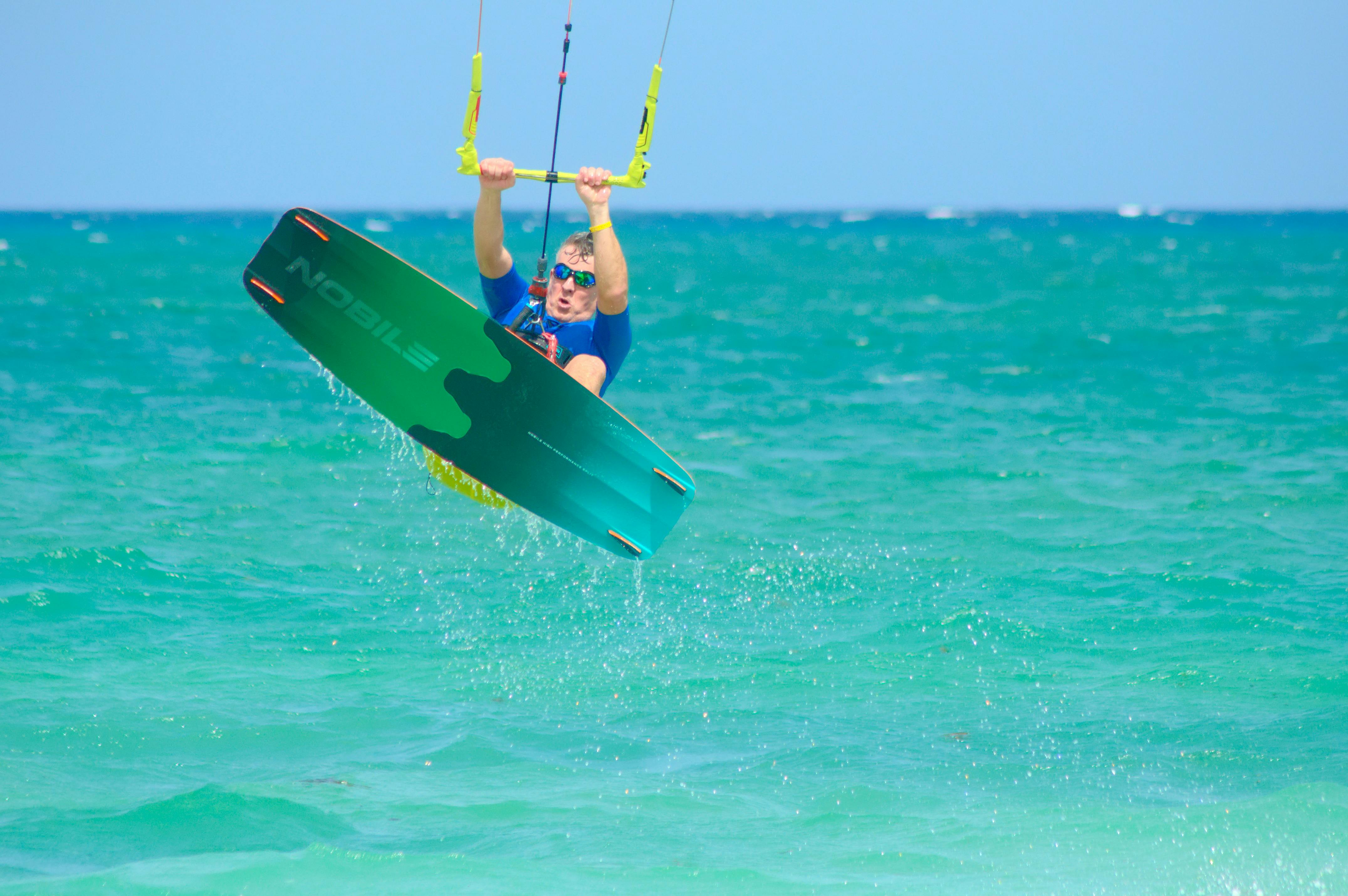 Dynamic kiteboarding action in Mombasa, Kenya