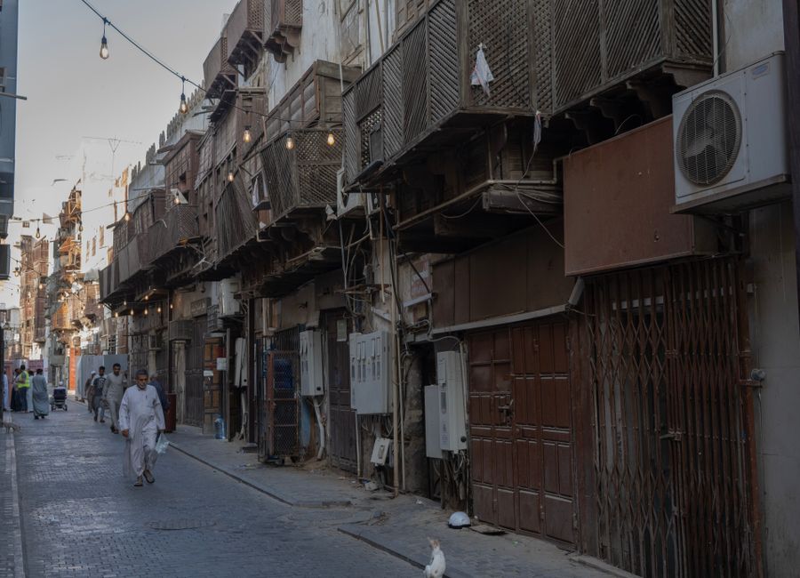 Explore the historic architecture and serene street views of Al-Balad in Jeddah.