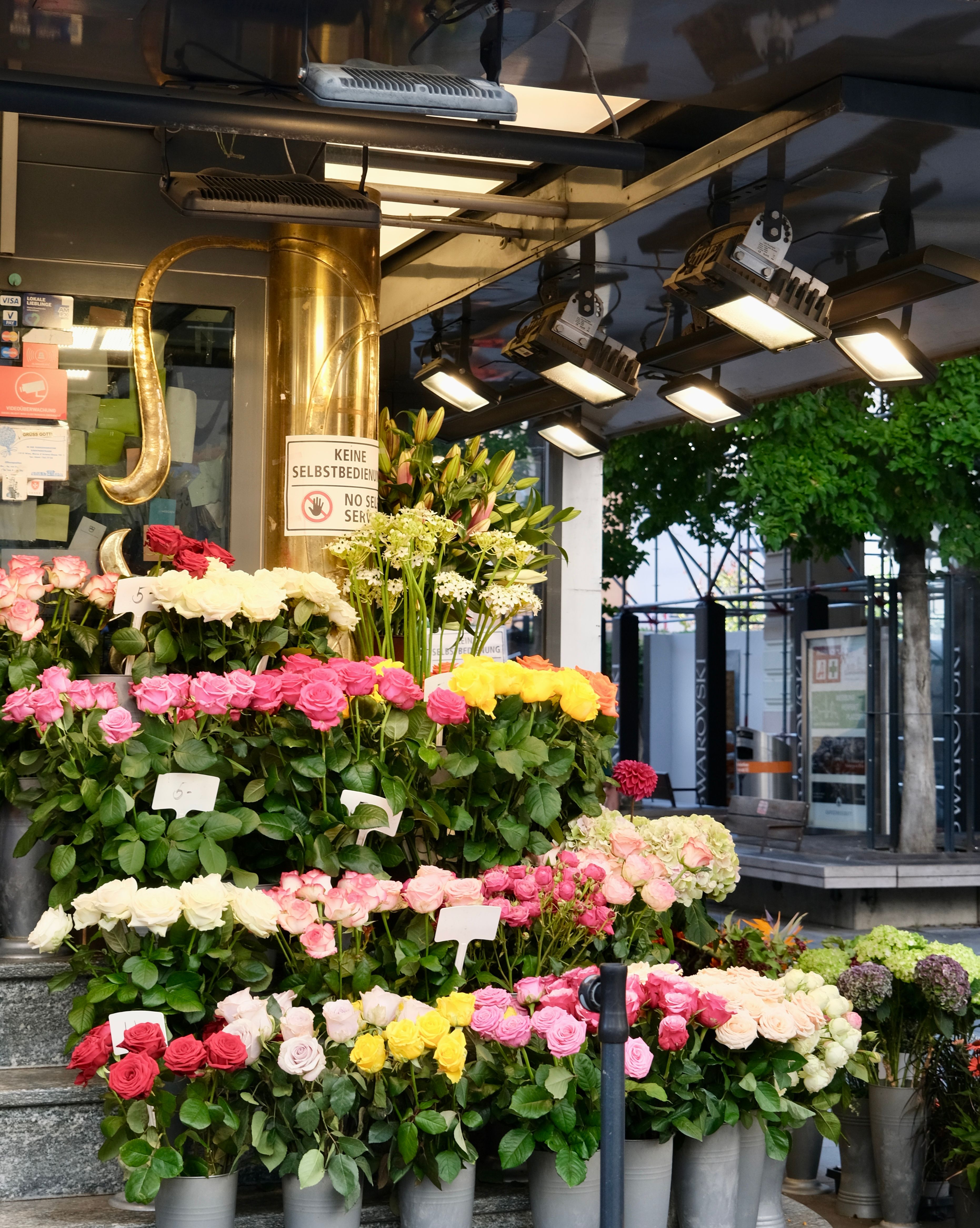 Gratis Farverig blomsterbod med forskellige blomster på et udendørs bymarked. Lagerfoto
