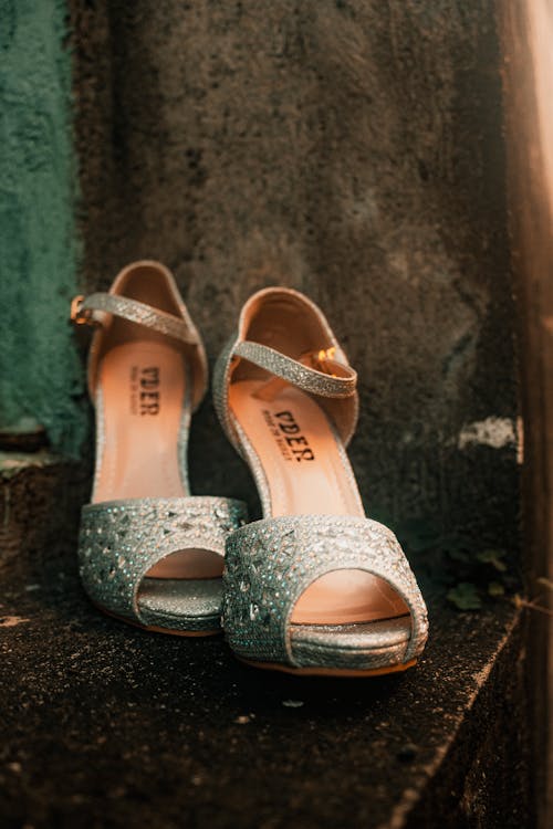 Free Pair of White Peep Toe High Heels Stock Photo