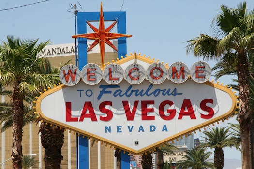 Famous illuminated sign welcoming visitors to Las Vegas, Nevada.
