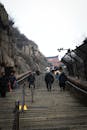 Crowded Staircase at Mount Tai in Winter