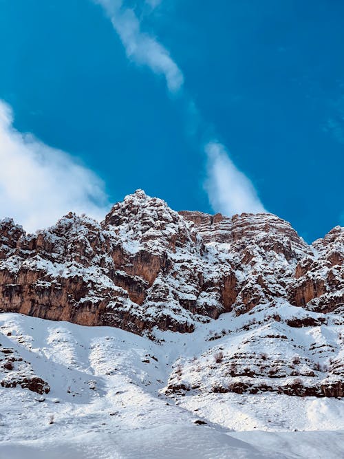 Montaña Cubierta De Nieve Bajo Un Cielo Azul