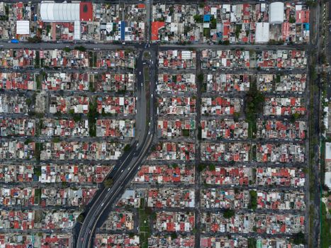 Drone image of densely packed urban grid in Ecatepec de Morelos, Mexico, showcasing the city's layout.