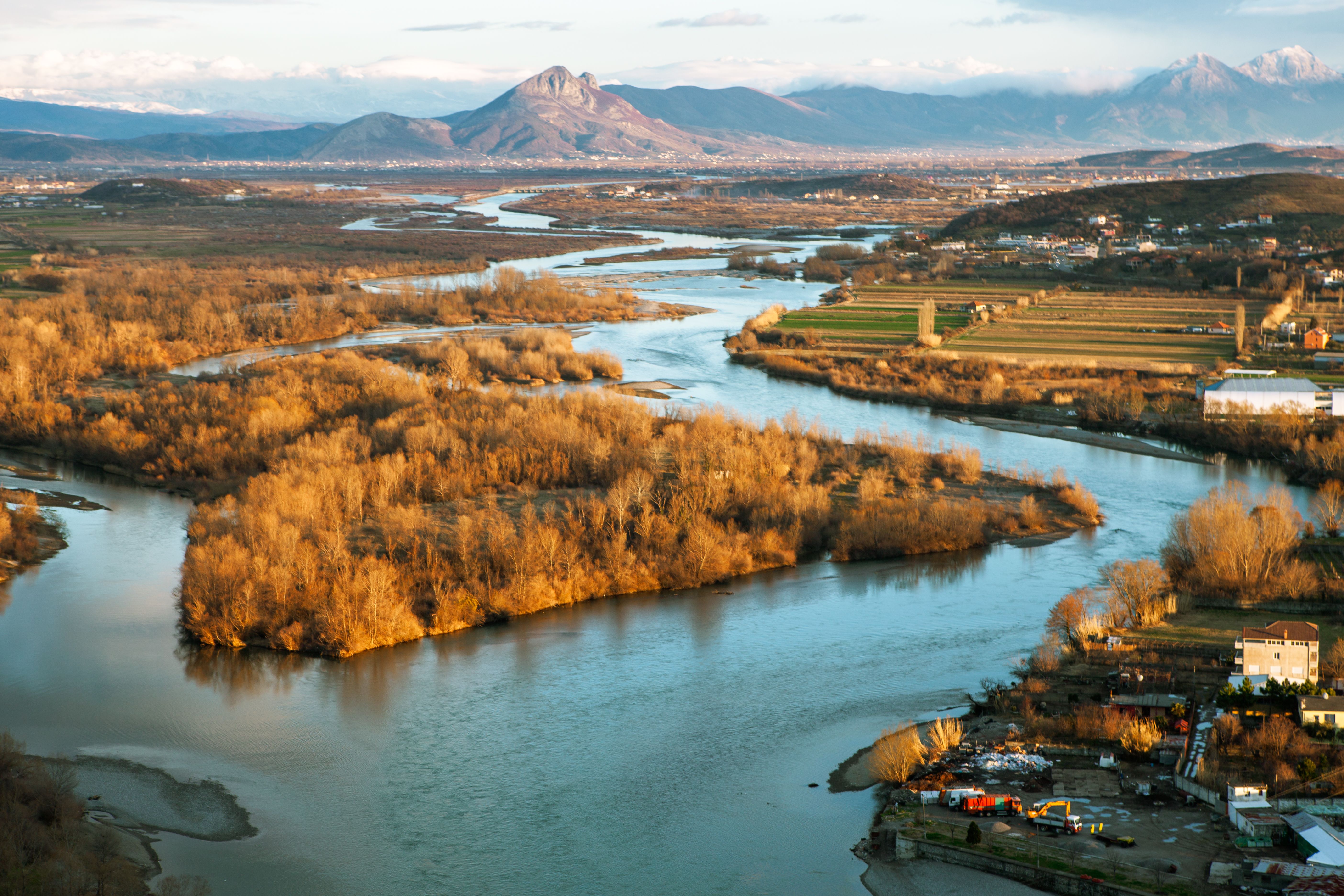 Aerial View of Scenic River Landscape at Sunset · Free Stock Photo