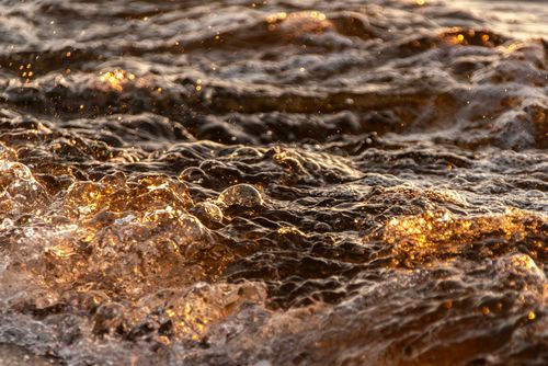 Free Close-up of ocean waves shimmering in golden hour light, capturing movement and beauty. Stock Photo