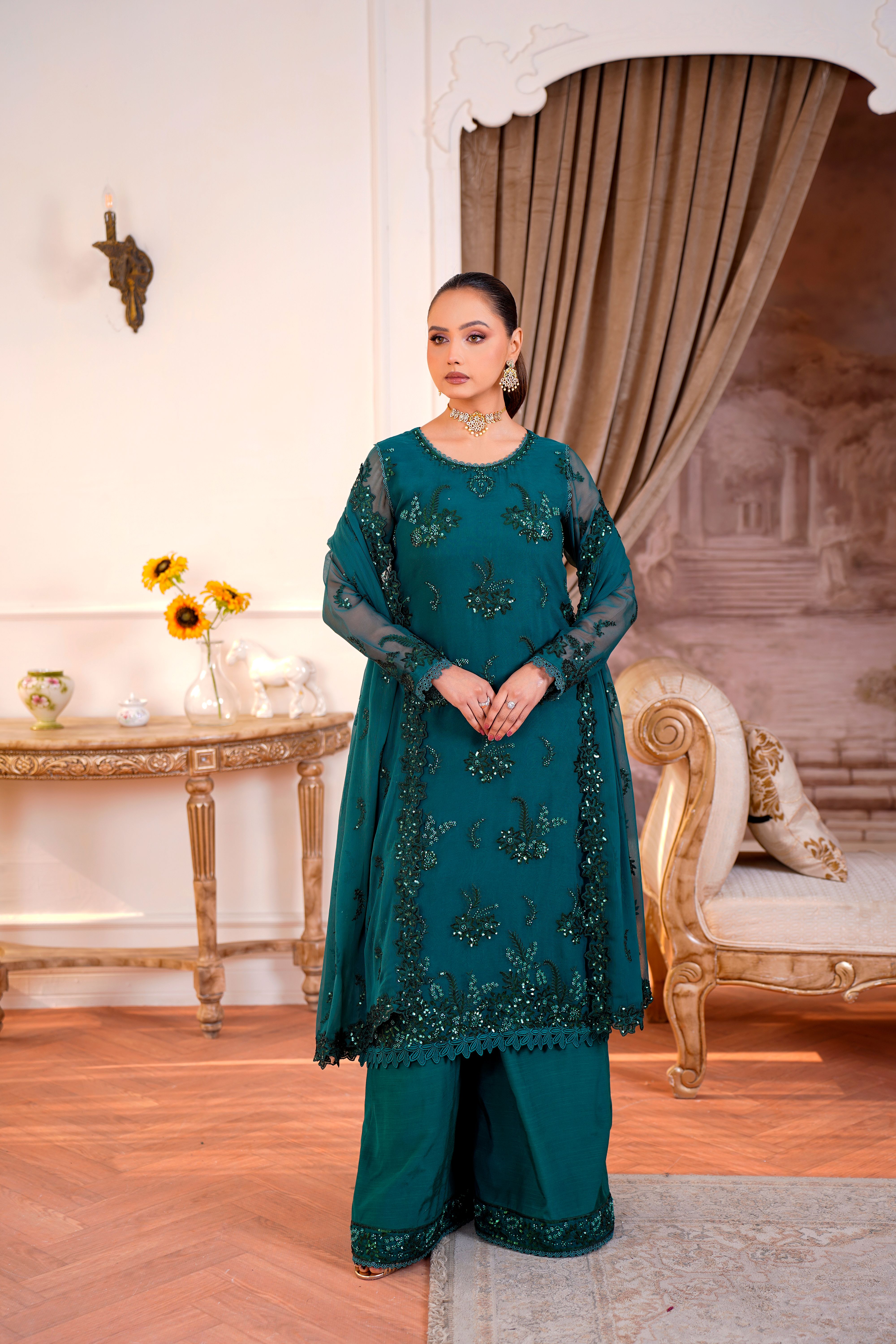 Embellished Emerald Green Traditional Dress