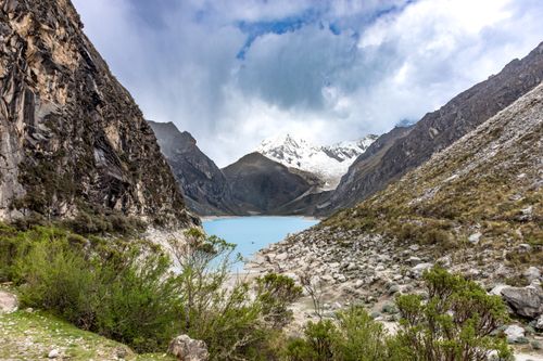 Free Breathtaking landscape of Llanganuco Lake surrounded by Andean mountains in Huaraz, Peru. Stock Photo