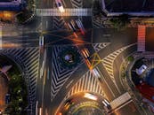 Aerial View of Busy Intersection at Night