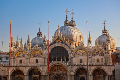 Free Stunning view of St Mark's Basilica in Venice during sunset, showcasing its iconic architecture. Stock Photo