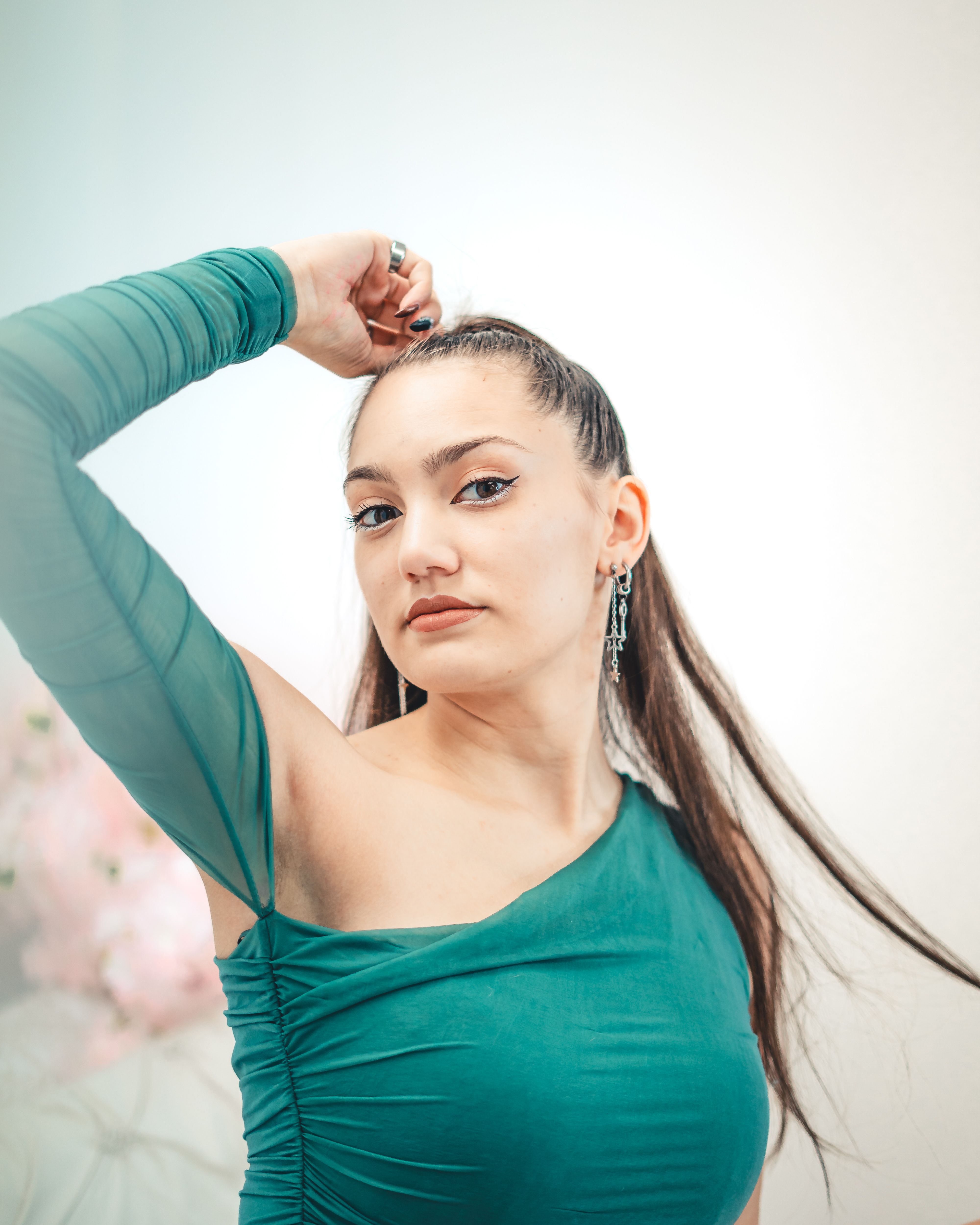 Elegant Portrait of Fashion Model in Teal Dress · Free Stock Photo