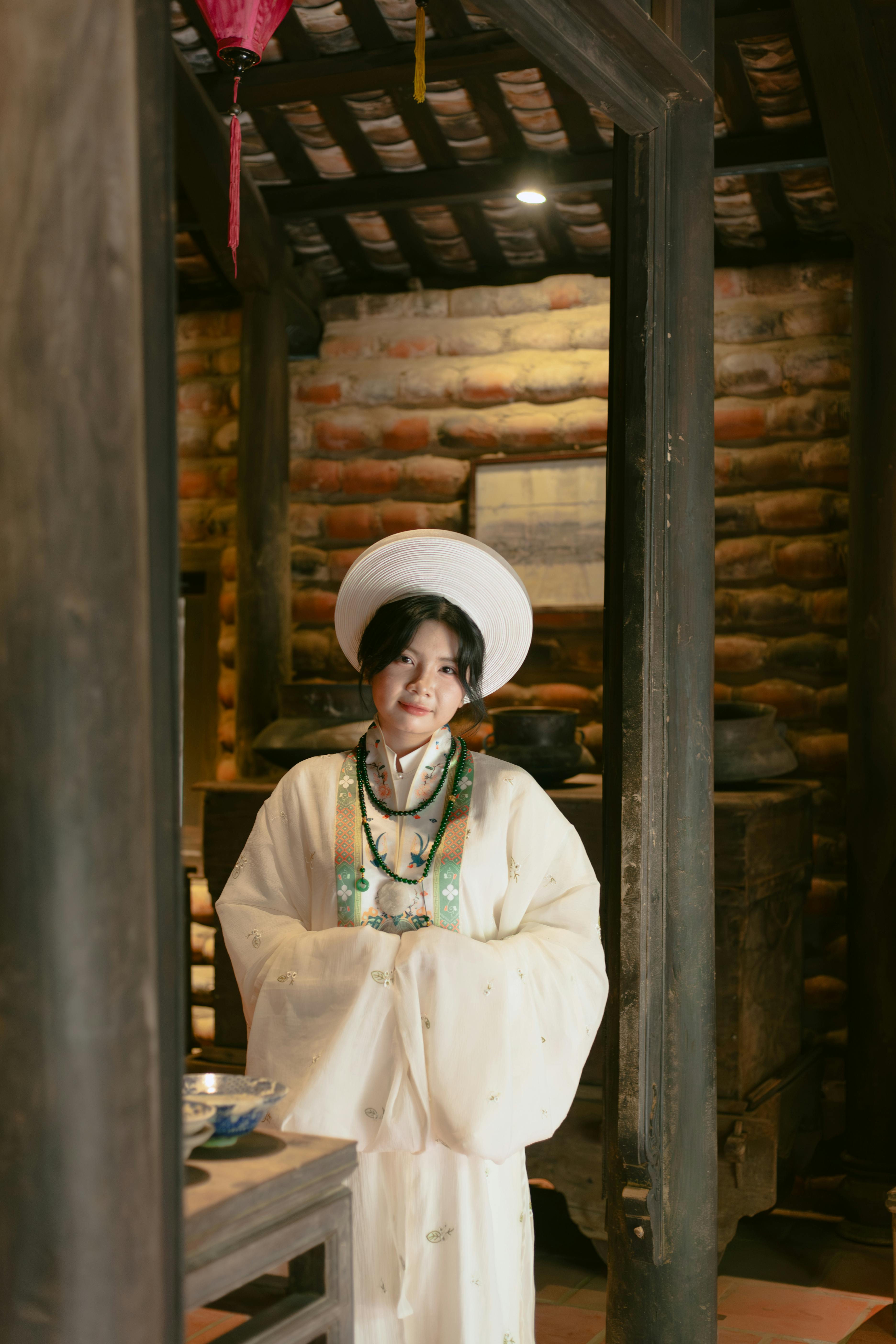 Traditional Vietnamese Dress in Rustic Setting
