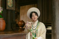 Traditional Asian Costume Portrait with Flowers