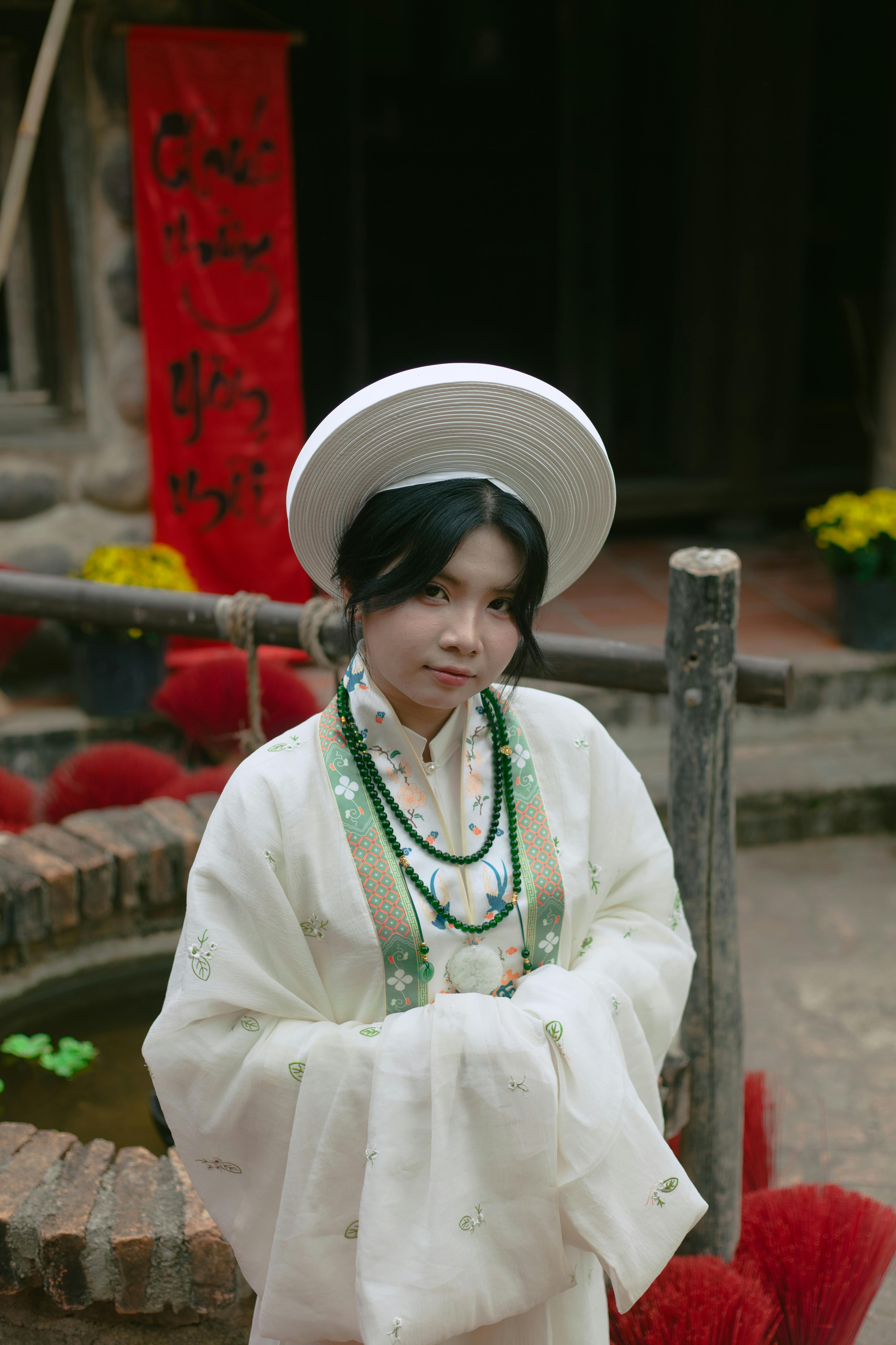 Traditional Vietnamese Dress Portrait Outdoors
