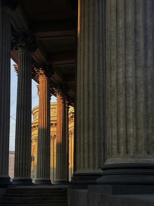 Free Dramatic view of Corinthian columns at Kazan Cathedral, Saint Petersburg. Stock Photo
