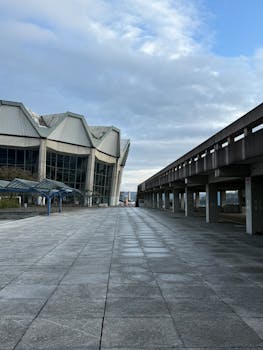 Capture of the iconic modern architecture at Ruhr-University Bochum with a dramatic sky.