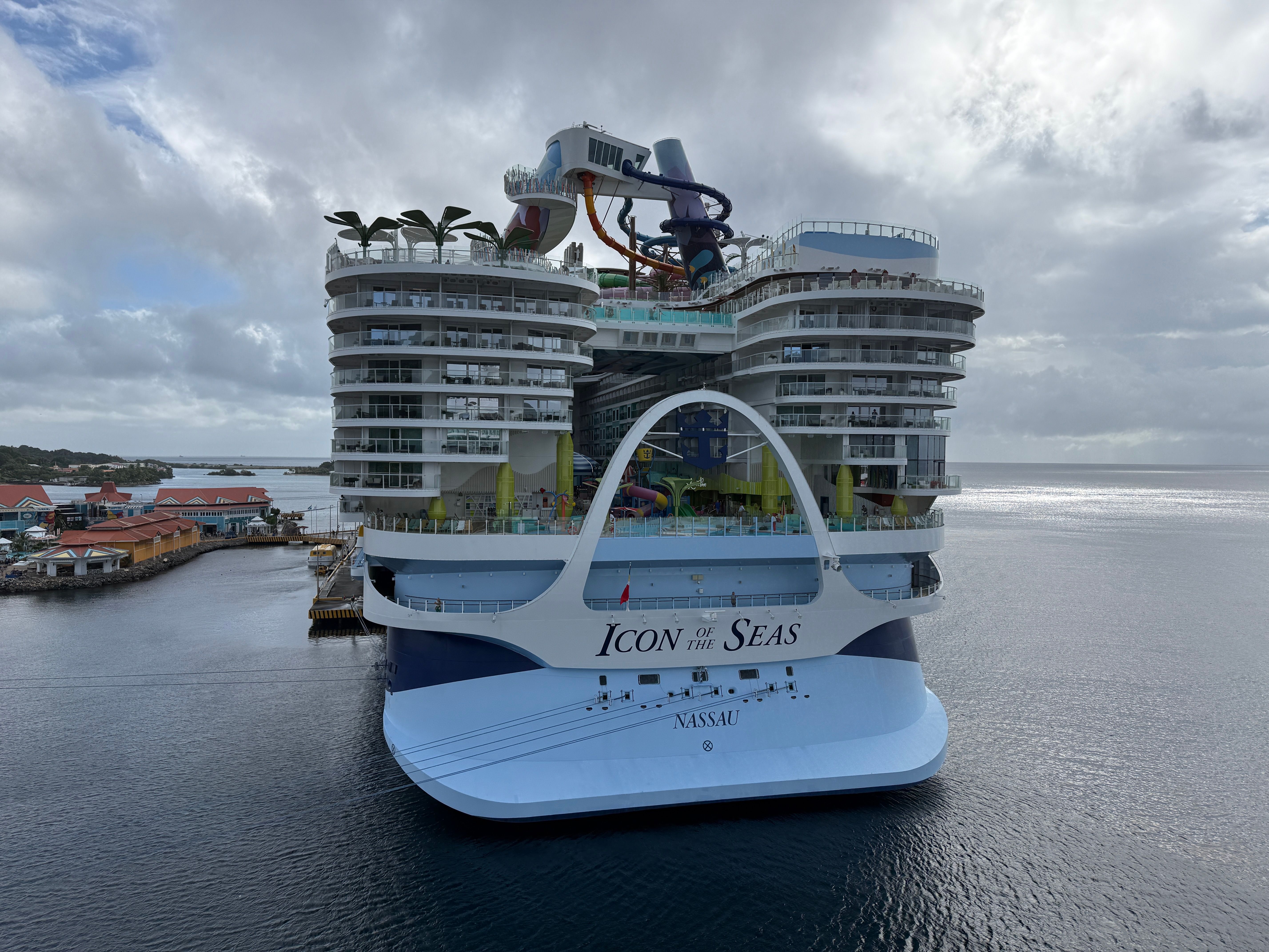 Royal Caribbean ship pool deck with slides and activities