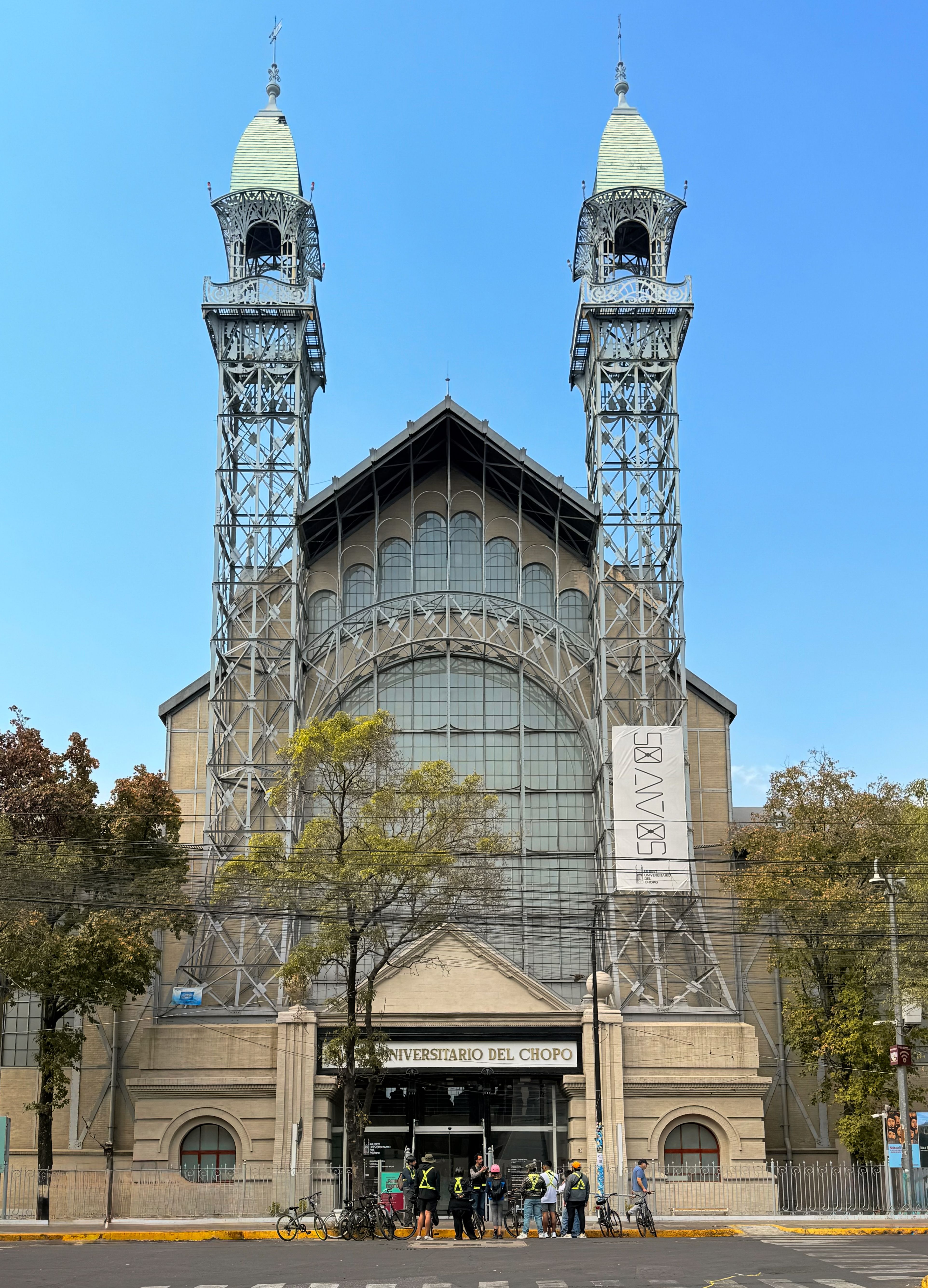 Front view of Universidad del Chopo with unique architecture, Mexico City.