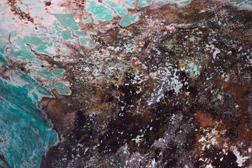 Free Close-up of an abstract mineral texture featuring turquoise and brown hues, showcasing natural patterns. Stock Photo