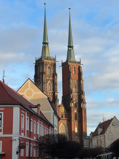 Free A beautiful daytime view of the iconic Wrocław Cathedral with its twin towers in Poland. Stock Photo