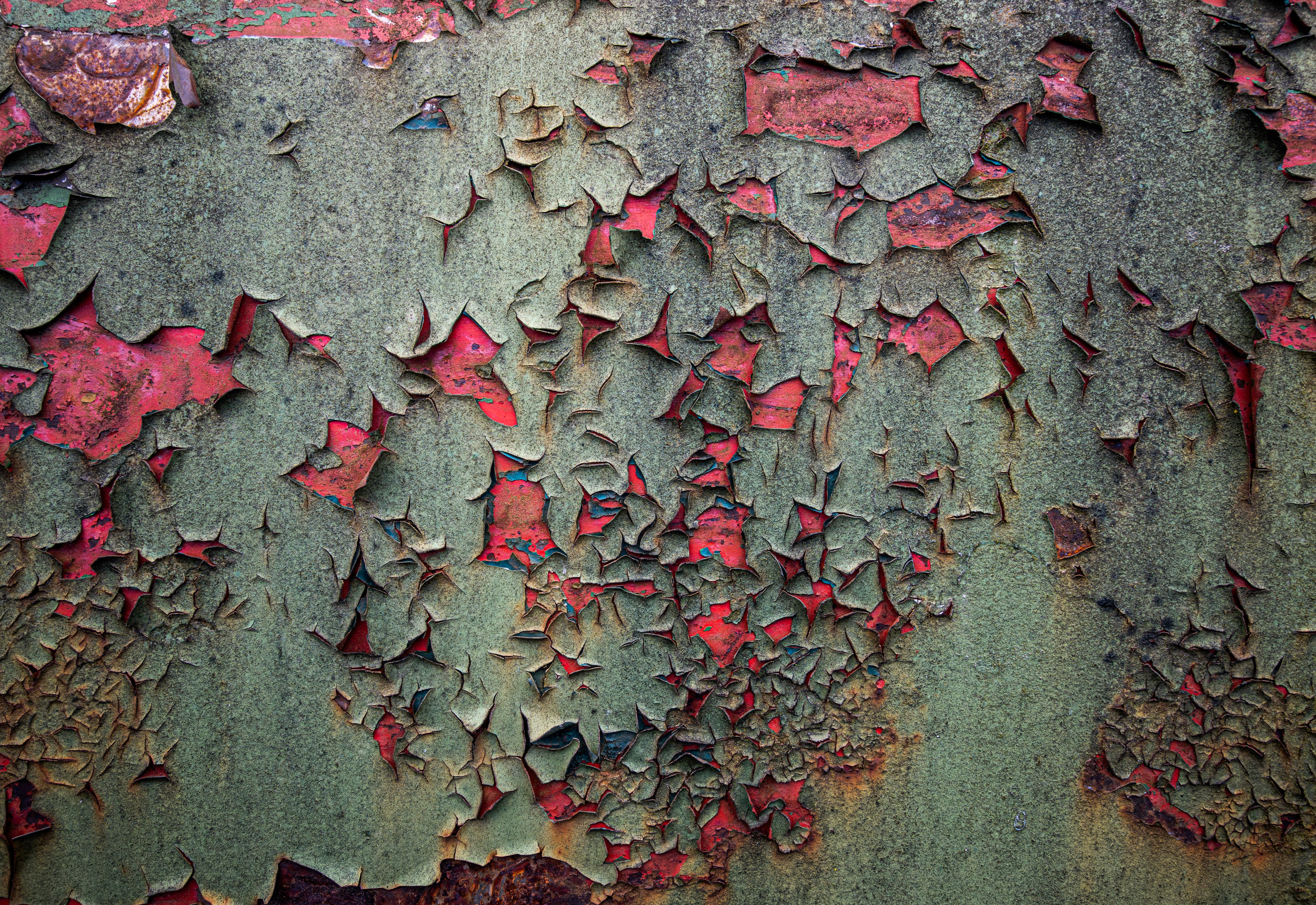 Peeling paint on metal, symbolizing the decay of quality in poor automatic content writing software.