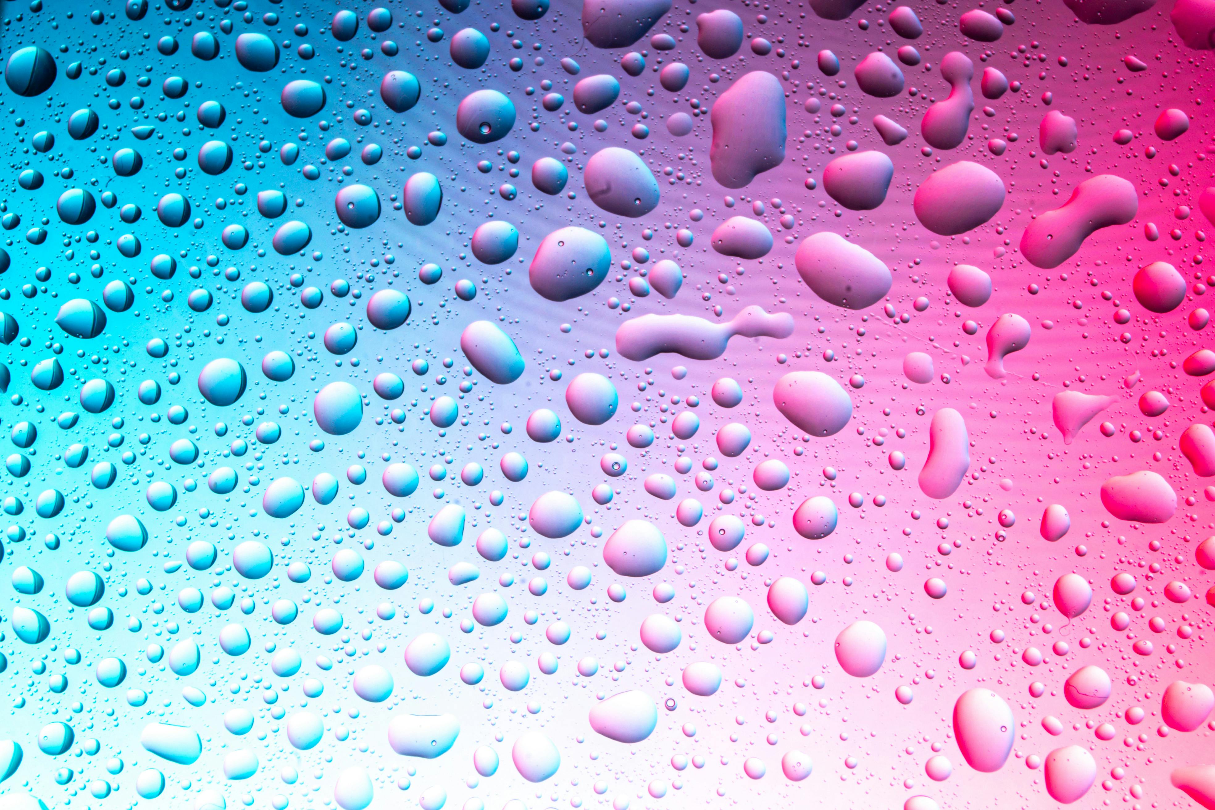 Gratis Fargerike vanndråper på en livlig blå og rosa gradientbakgrunn, som skaper et abstrakt og dynamisk visuelt bilde. Arkivbilde