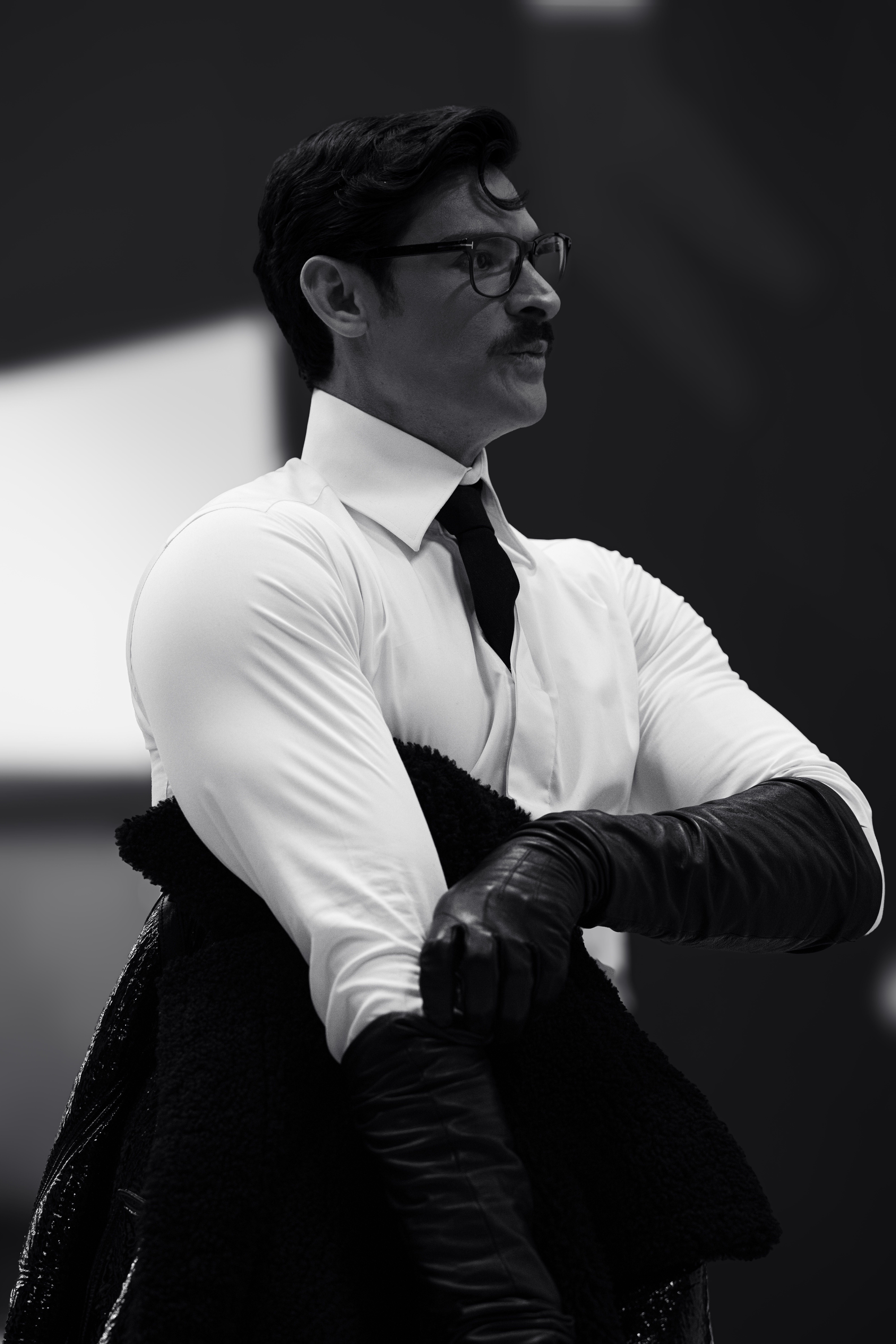 stylish man in black and white fashion portrait