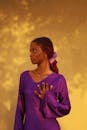 Elegant Portrait of Woman in Purple Dress