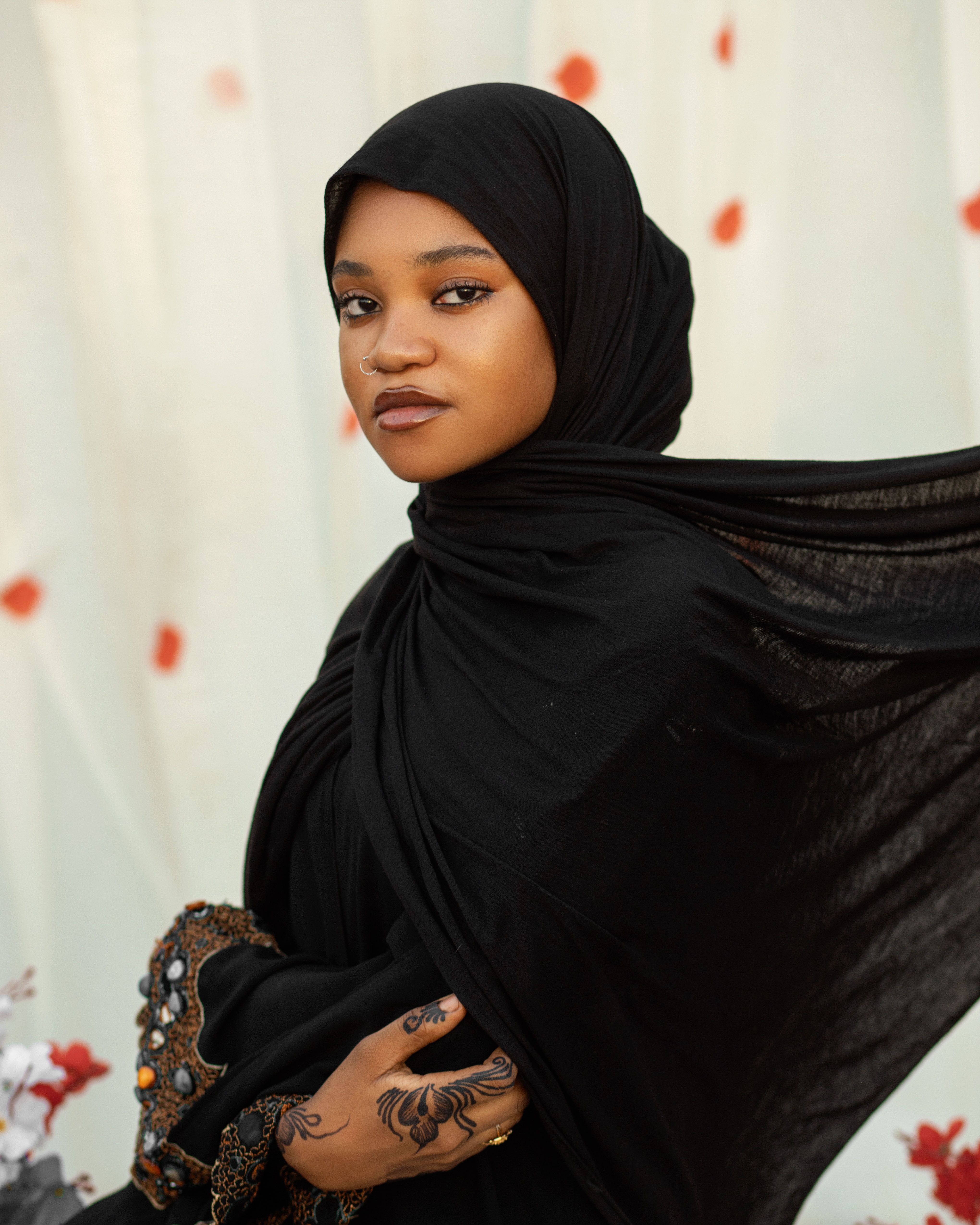Elegant Portrait of Woman in Black Hijab · Free Stock Photo