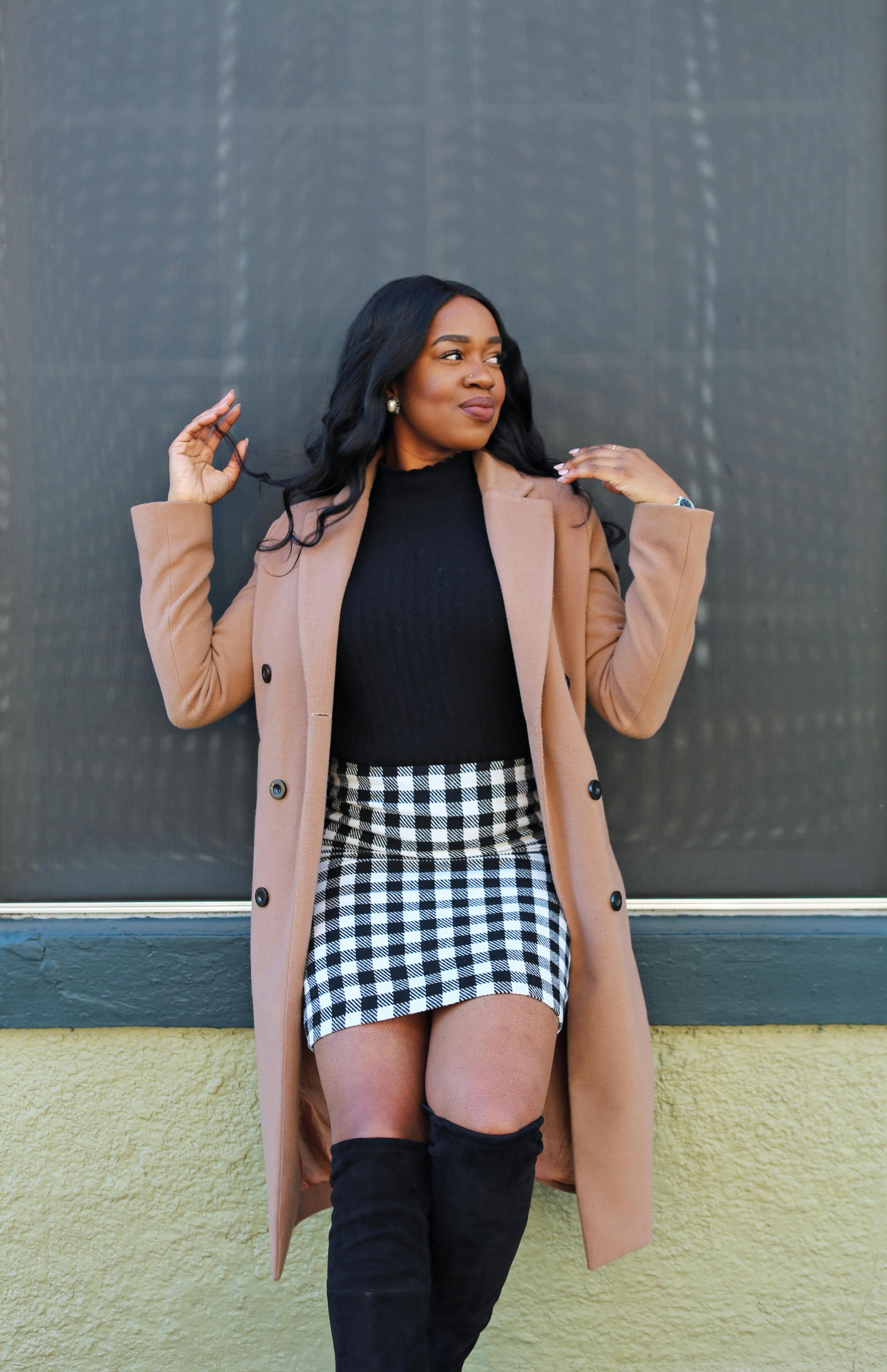 Brown black plaid outlet skirt