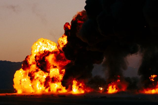 An explosion of flame and dark smoke — photo by Edu Raw on Pexels
