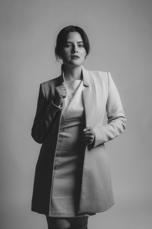 Free Stylish black and white portrait of a woman in formal attire, showcasing contemporary fashion in Mexico City. Stock Photo