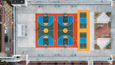 Aerial View of Colorful Sports Courts in Kowloon