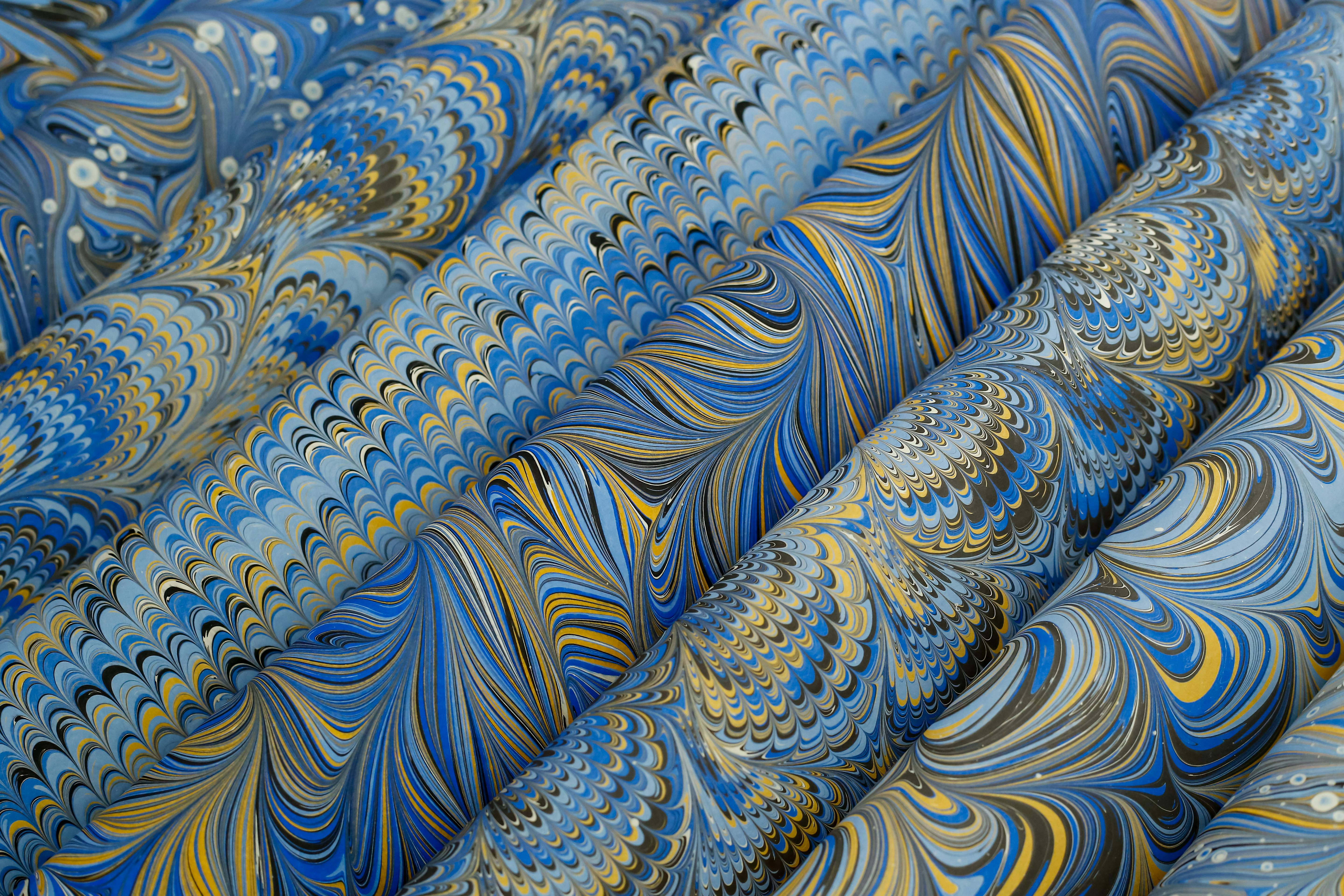 Colorful blue marbled paper patterns - shaving cream marbling