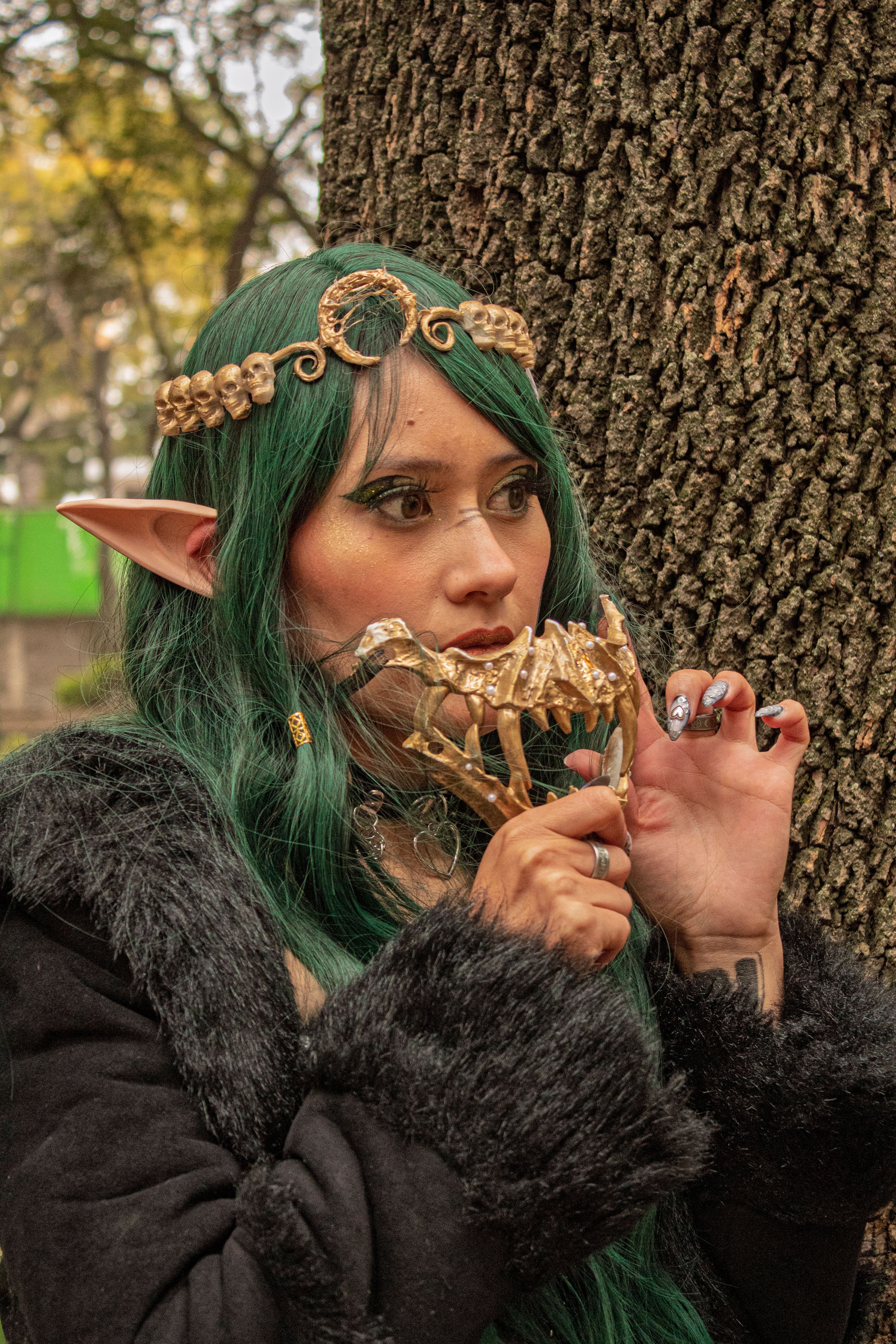 Fantasy-themed portrait of a woman in costume outdoors in Ciudad de México, México.