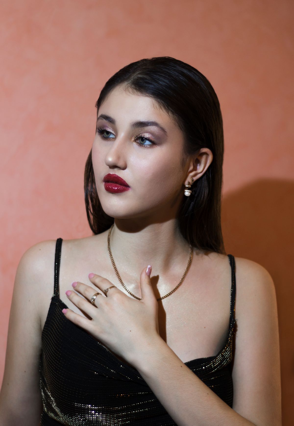 Portrait of a woman wearing elegant jewelry