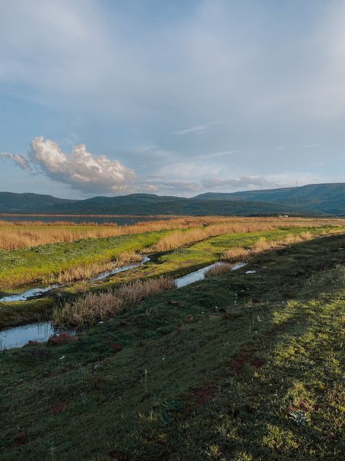 Free Explore serene wetlands with distant mountains and a calming sky. Stock Photo