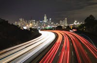 Night Traffic Light Trails in Urban Cityscape
