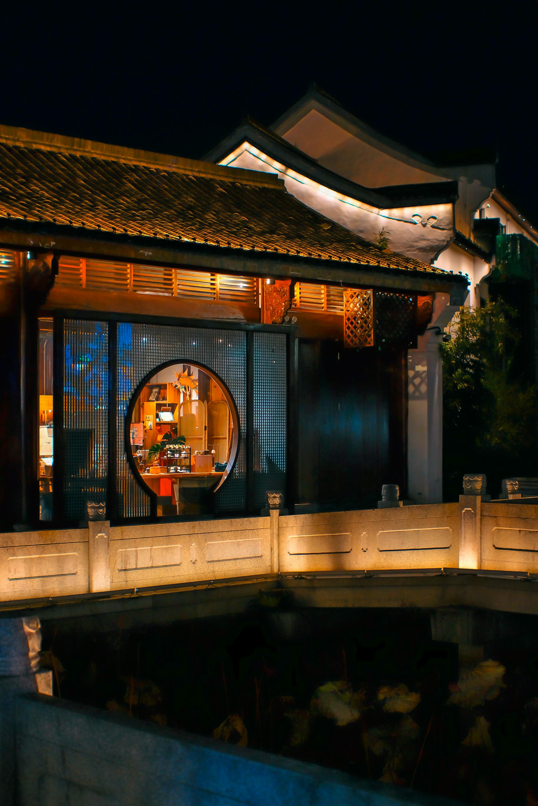 Elegant Night View of Traditional Asian Architecture