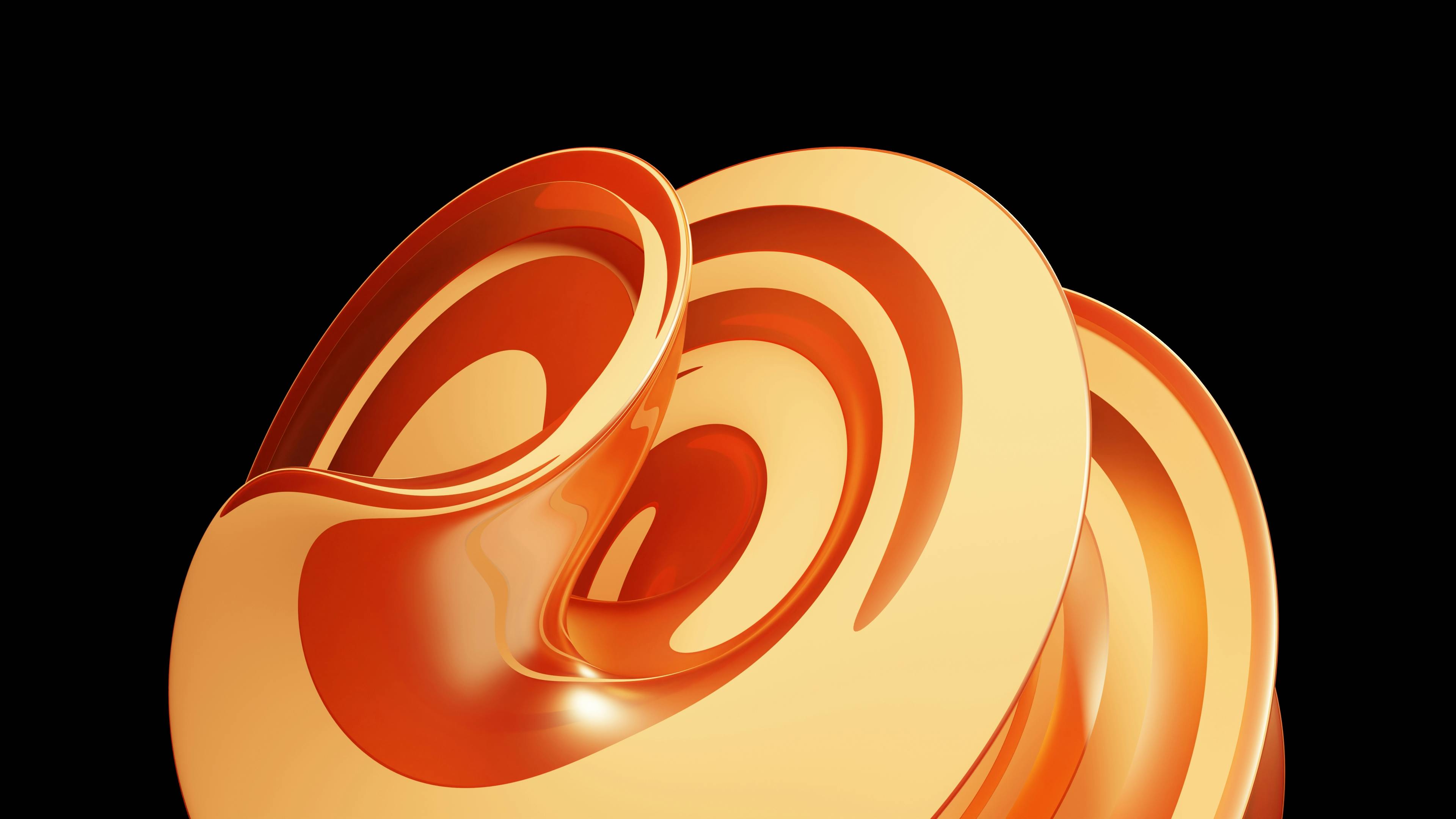 Free 3D abstract design featuring orange curved structures against a black backdrop. Stock Photo