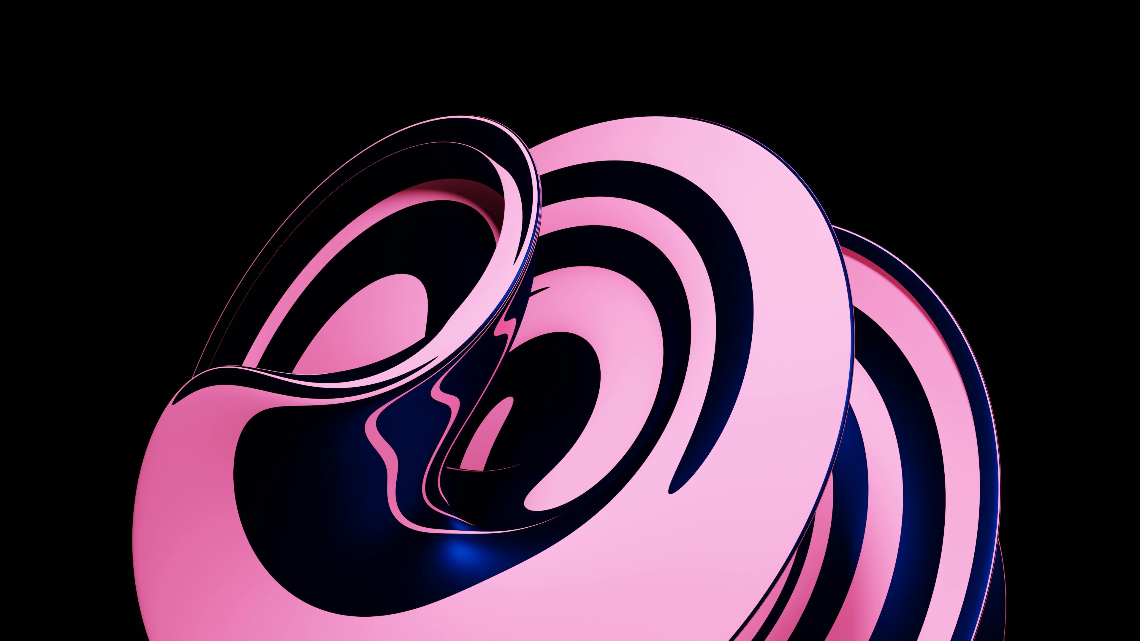 De franc Un disseny espiral 3D abstracte modern en tons rosa i negre sobre un fons fosc. Foto d'estoc