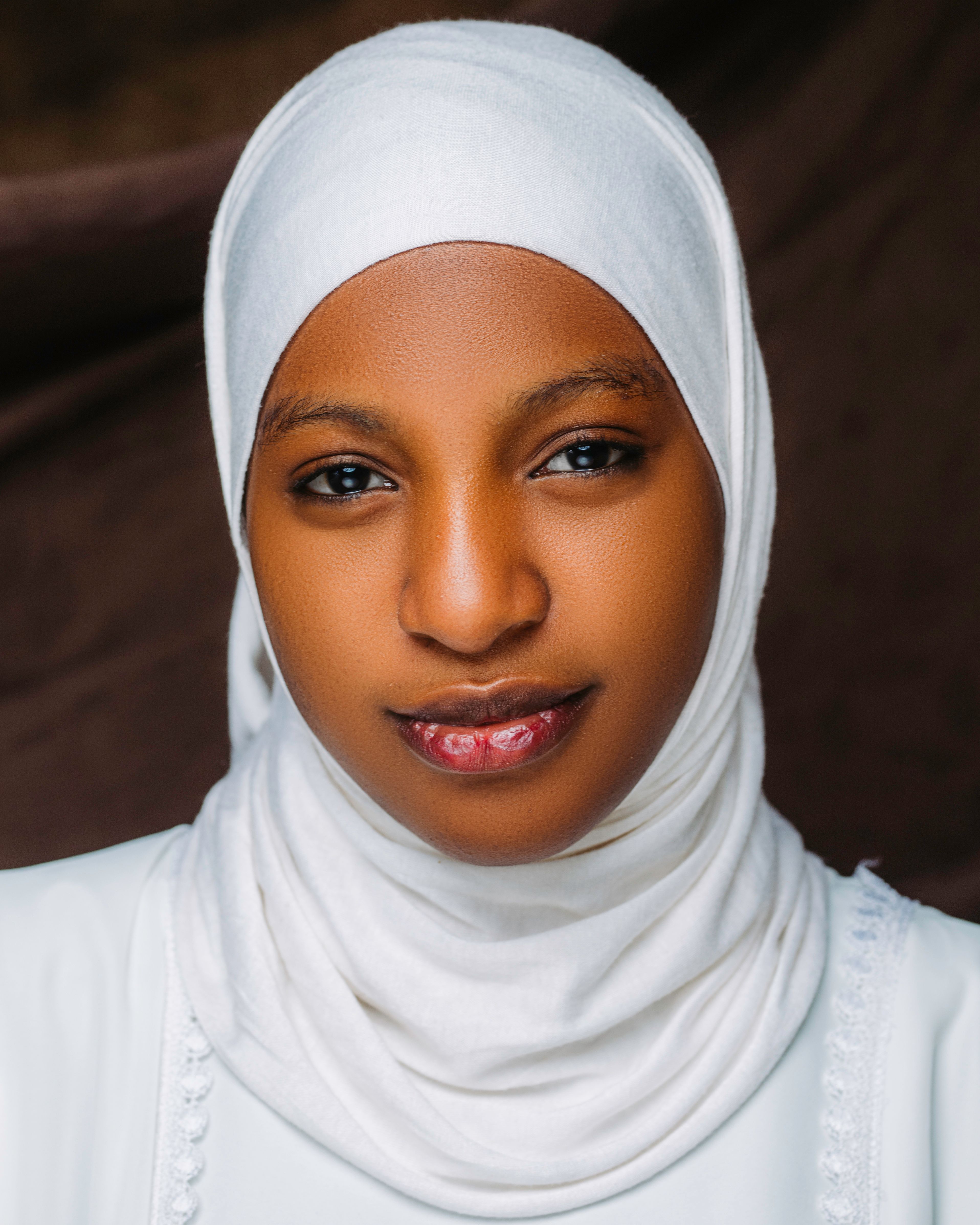 Portrait of Young Woman in White Hijab · Free Stock Photo