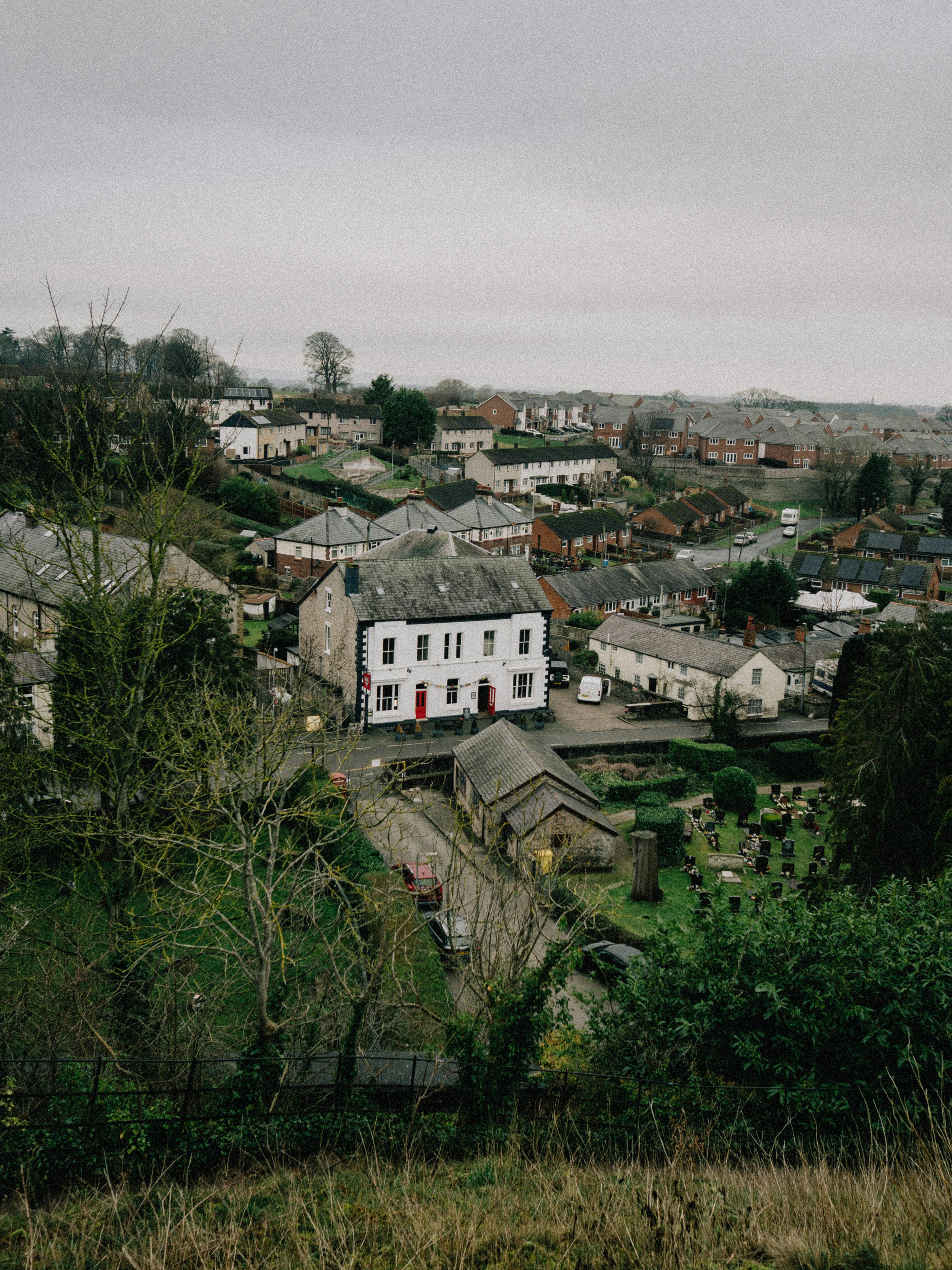 Overlooking Dyserth village with its historic architecture and lush greenery.
