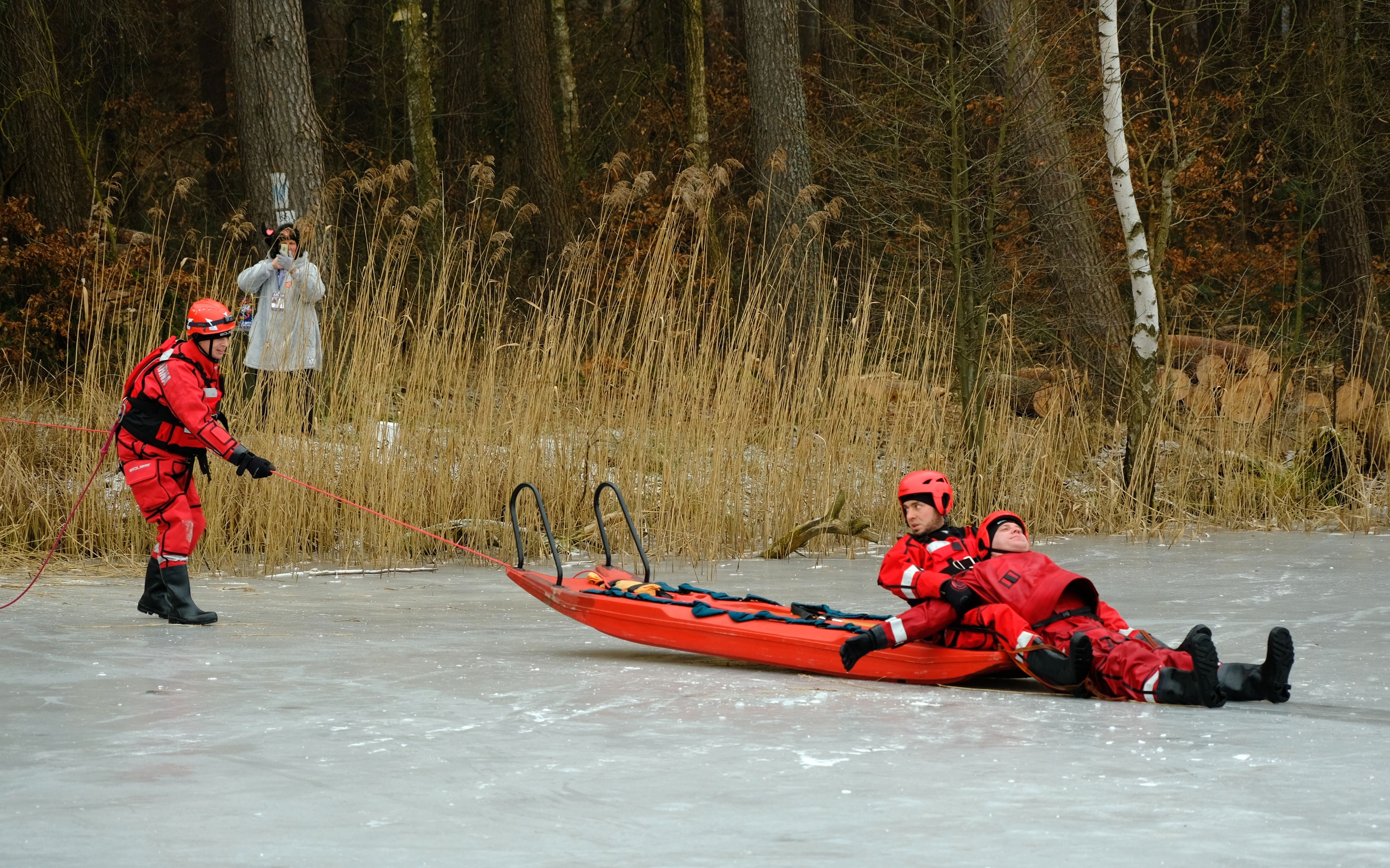 Ice Rescue Team Training on Frozen Lake · Free Stock Photo
