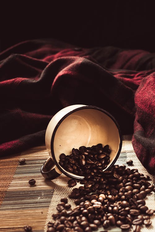 Free Coffee Beans Spilled from Cup Stock Photo