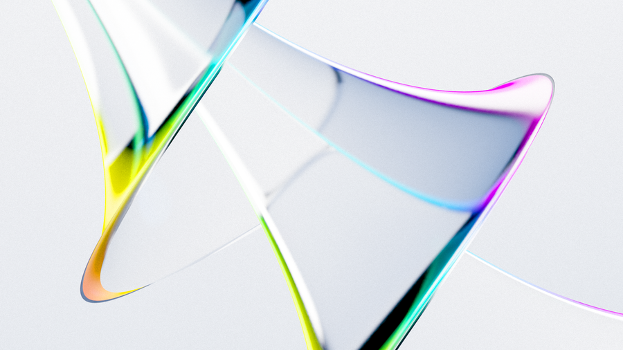 Abstract 3D render of curved glass ribbons with chromatic edges on a pale grey ground — Daniel Wells on Pexels