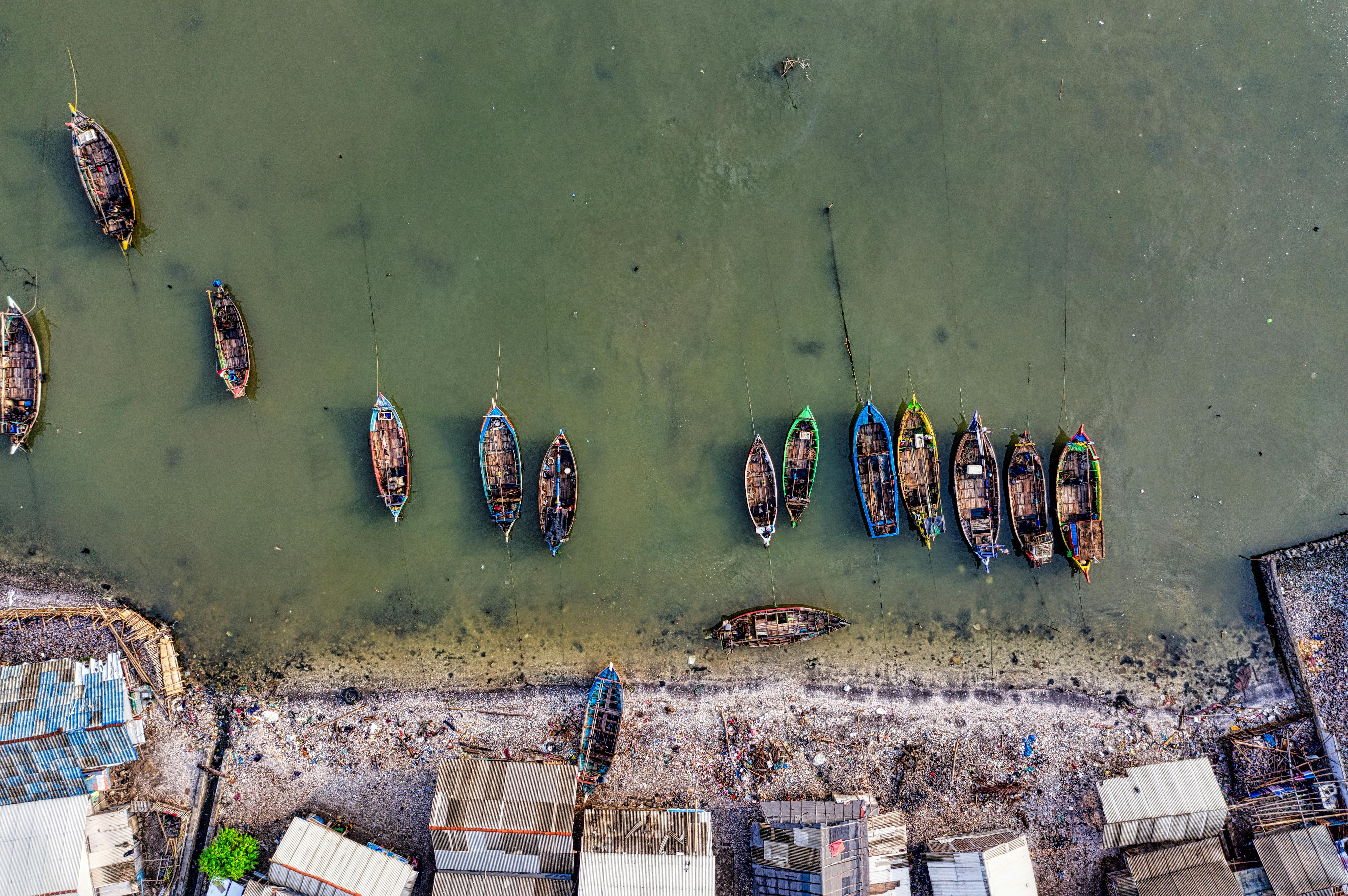 aerial view of boats on sea