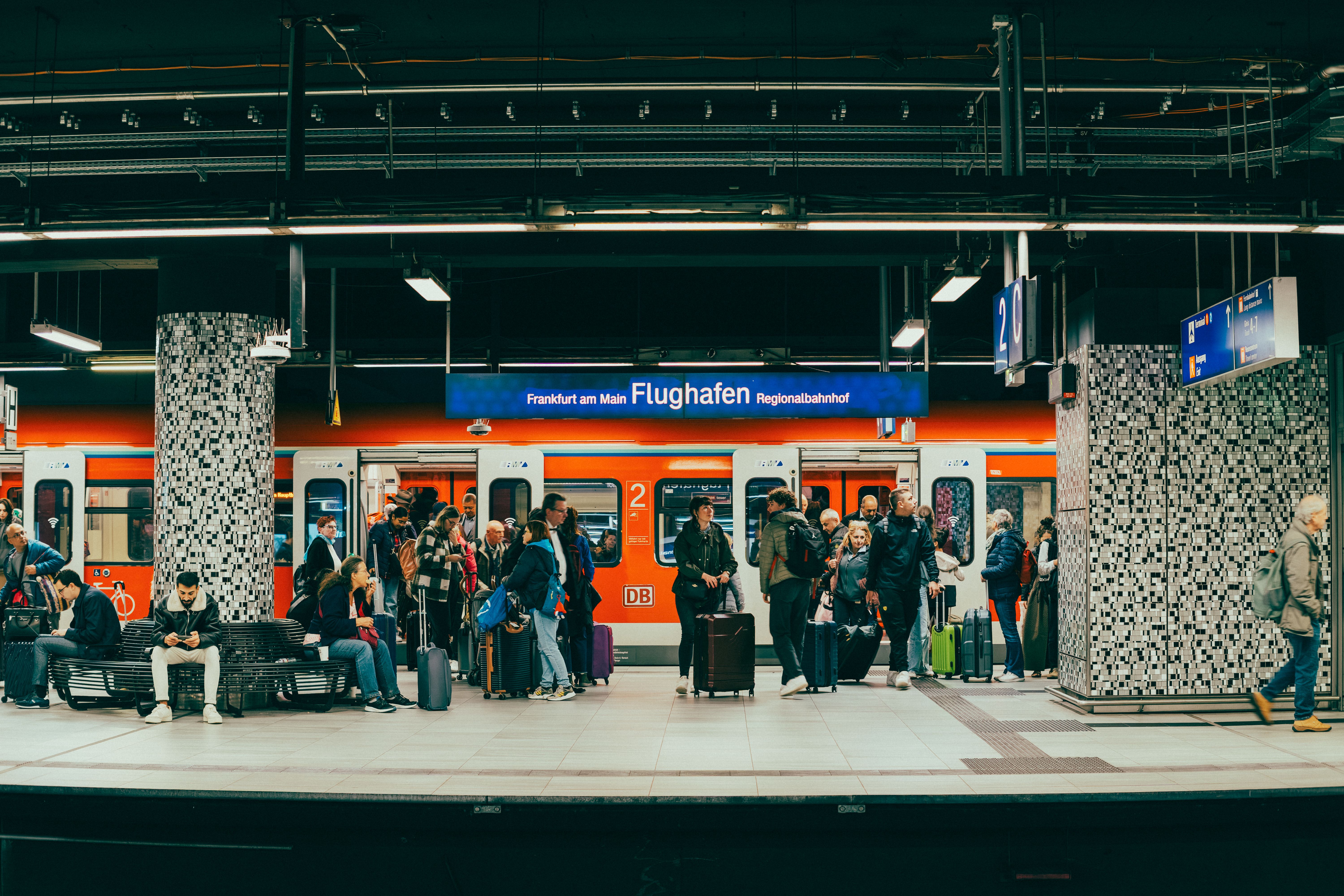 Travelers using public transportation in Europe